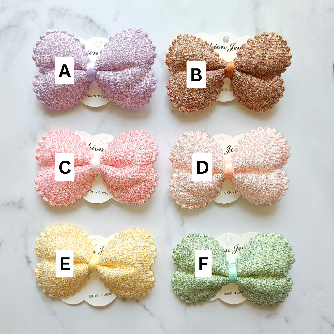 Chunky Tweed Scallop Bow Hair Clips