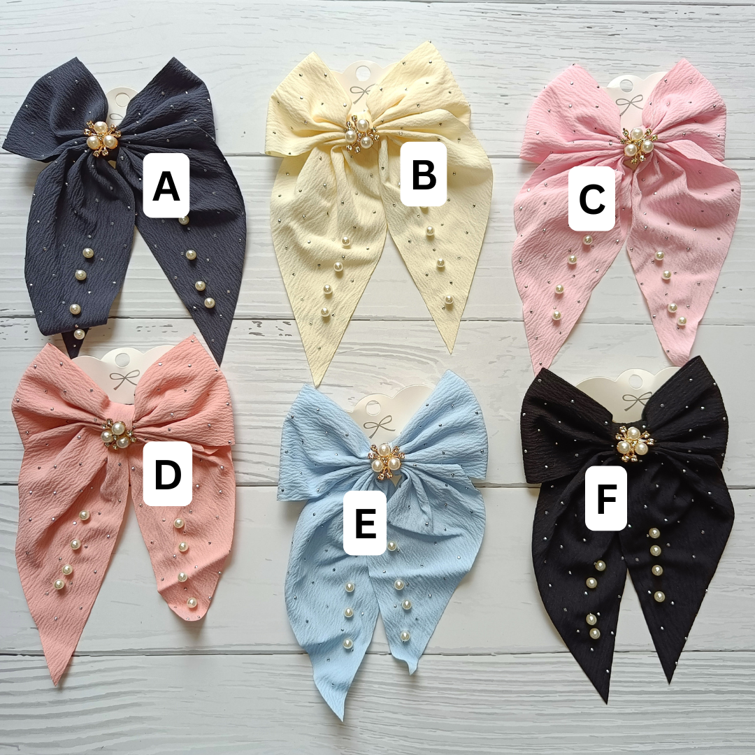 Dazzling Pearl and Rhinestone Oversized Bow Clip