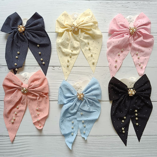 Dazzling Pearl and Rhinestone Oversized Bow Clip