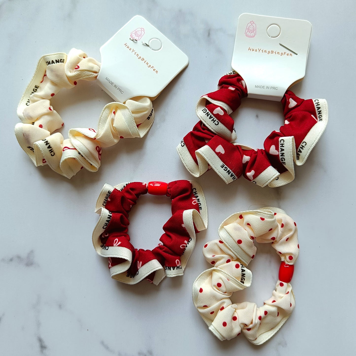 Reversible Polka Dot Ribbon Scrunchie Duo