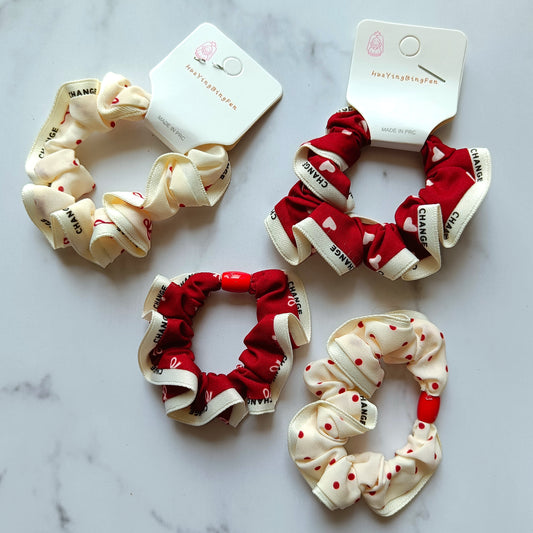 Reversible Polka Dot Ribbon Scrunchie Duo