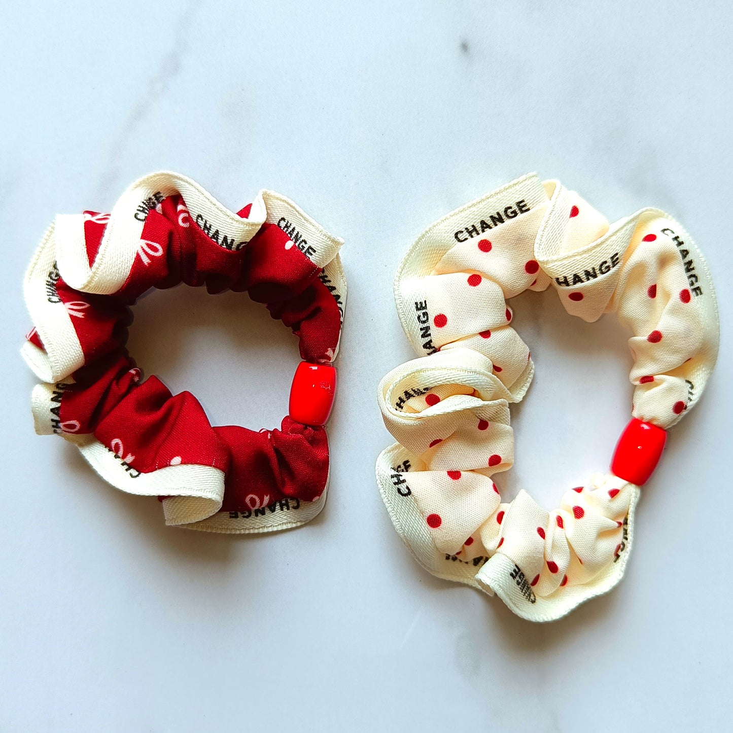 Reversible Polka Dot Ribbon Scrunchie Duo