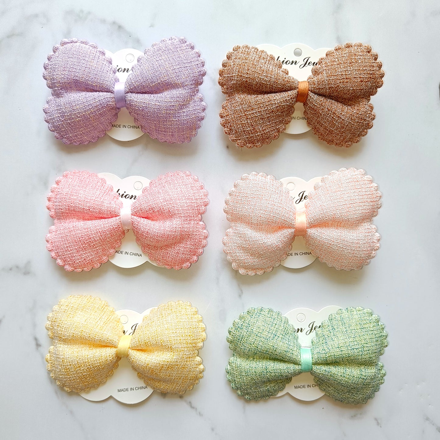 Chunky Tweed Scallop Bow Hair Clips