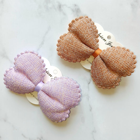 Chunky Tweed Scallop Bow Hair Clips