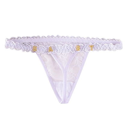 Metal Rhinestone Letter Thong For Women's Sexy Lace G-String Panties