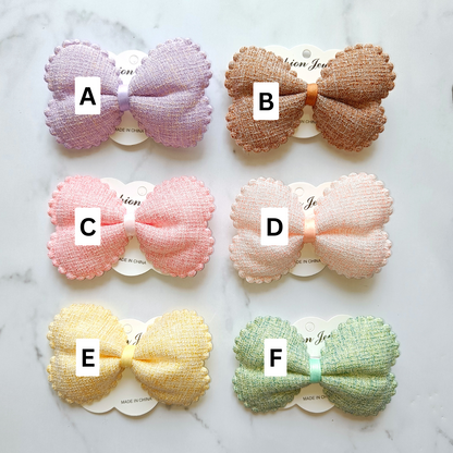 Chunky Tweed Scallop Bow Hair Clips